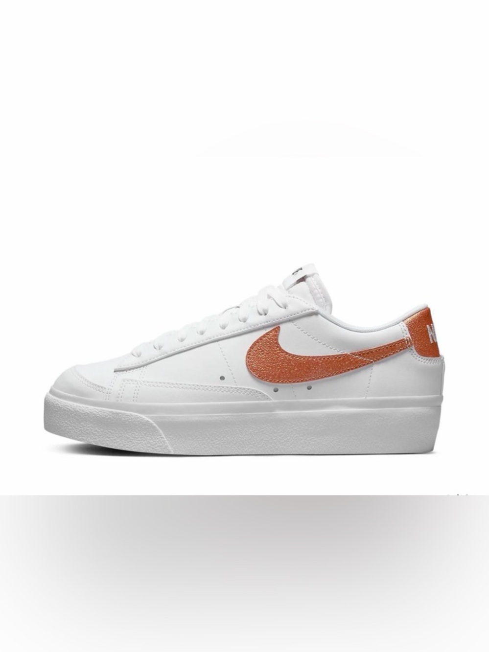Nike Women’s White Low-Top Sneakers with Copper Swoosh blazer platform
